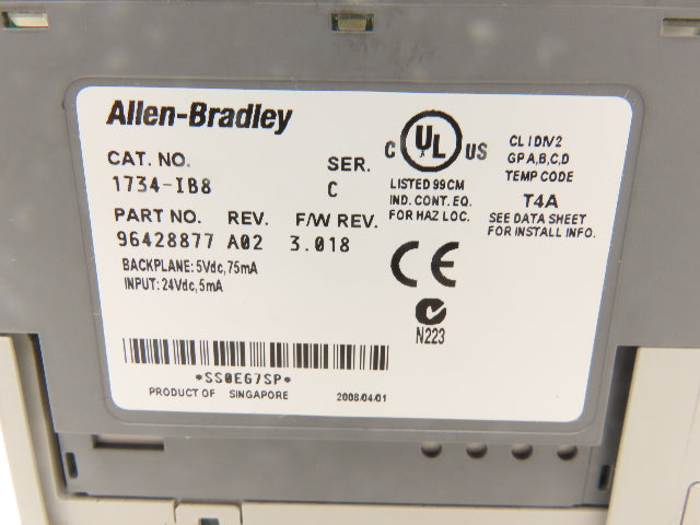 Allen Bradley 1734-IB8 Point I/O 8Pt Digital Input Module 24VDC Ser C Lot of 6