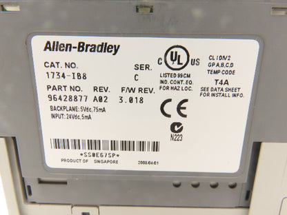 Allen Bradley 1734-IB8 Point I/O 8Pt Digital Input Module 24VDC Ser C Lot of 6