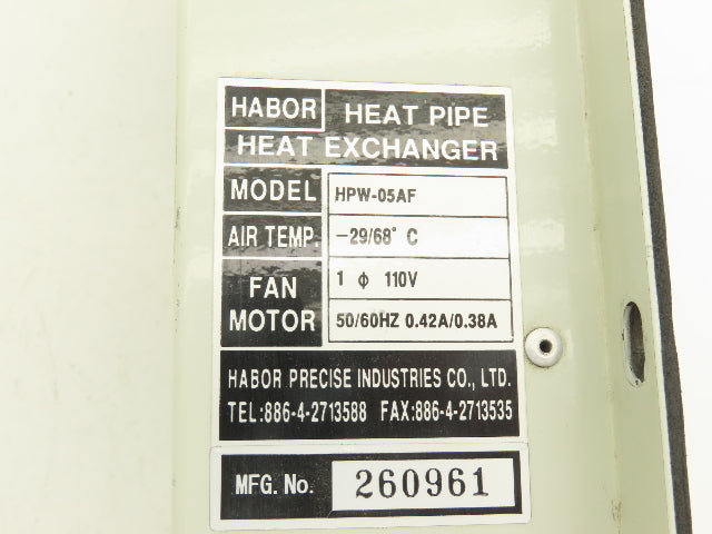 Habor Precise Industries HPW05AF Enclosure Heat Pipe Heat Exchanger 110VAC 1Ph