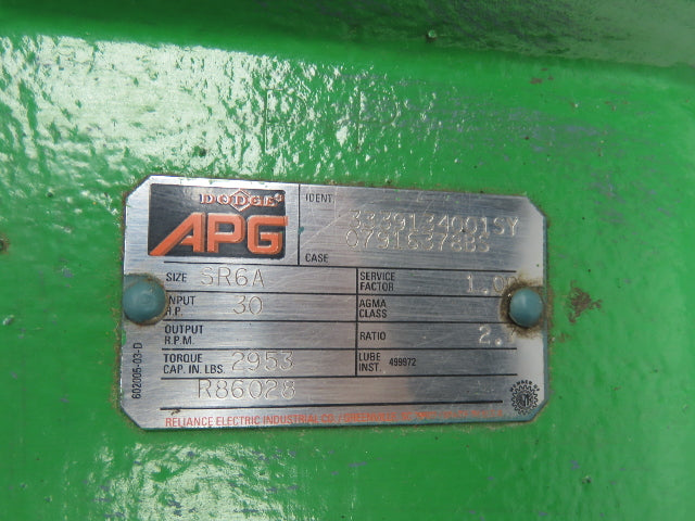 Dodge SR6A APG Gearbox 2.7:1 Reducer 30Hp 648rpm 1-3/4" Shaft Inline