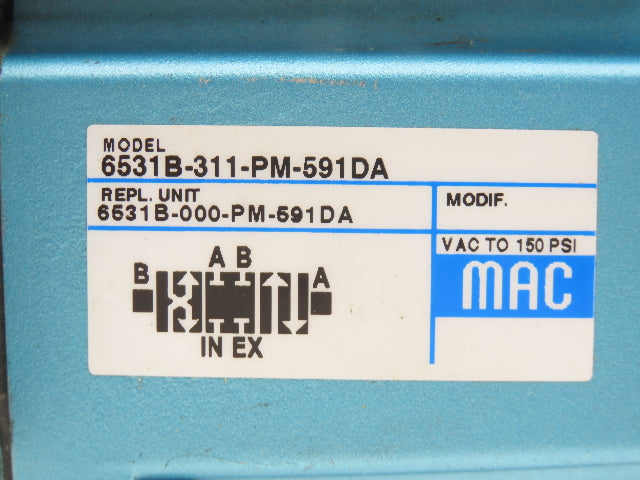 MAC 6531B-311-PM-591DA Pneumatic Solenoid Valve W/Base 150PSI 24VDC PME-591DABE