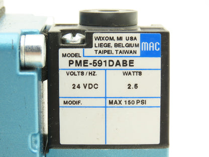 MAC 6531B-311-PM-591DA Pneumatic Solenoid Valve W/Base 150PSI 24VDC PME-591DABE