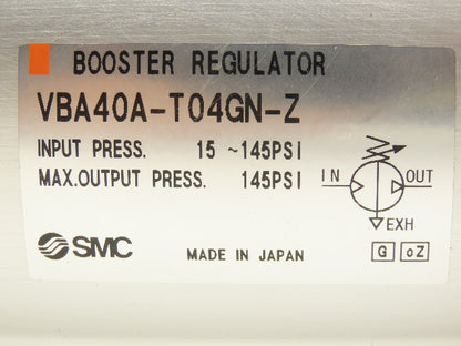 SMC VBA40A-T04GN-Z Pneumatic Air Booster Regulator 15-145psi 1/2"npt