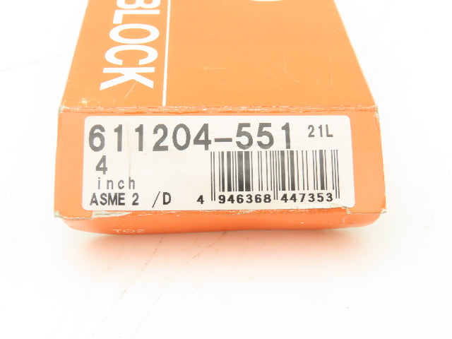 Mitutoyo 611204-551 Steel Rectangular Gage Block 4.000" Grade AS-2 w/Drill Hole