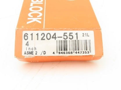 Mitutoyo 611204-551 Steel Rectangular Gage Block 4.000" Grade AS-2 w/Drill Hole