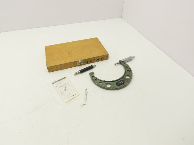 Mitutoyo 103-219 Outside Micrometer 4-5" Range .0001" Flat Anvil Ratchet Stop