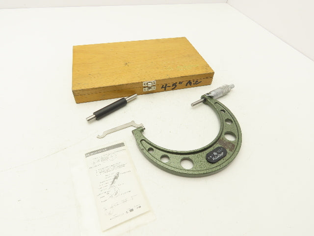Mitutoyo 103-219 Outside Micrometer 4-5" Range .0001" Flat Anvil Ratchet Stop
