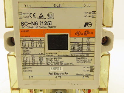Fuji SC-N6(125) Motor Starter Contactor 3-Pole 125A 75Hp 120V Coil