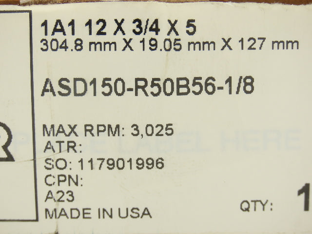 Norton 69014191766 Winter Grinding Wheel 12"X3/4"X5" Diamond 150 Grit Type 1