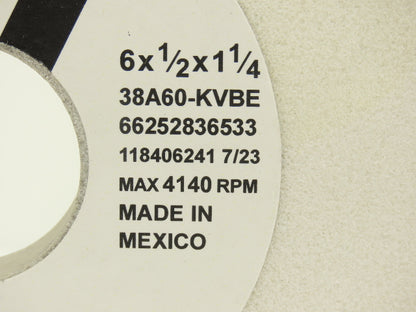 Norton 38A60-KVBE Grinding Wheel Tool Room 6" X 1/2 X 1-1/4 60 Grit Type 1