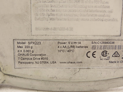 Ohaus Scout SPX223 Precision Analytical Balance Weigh Scale 220 Grams Portable