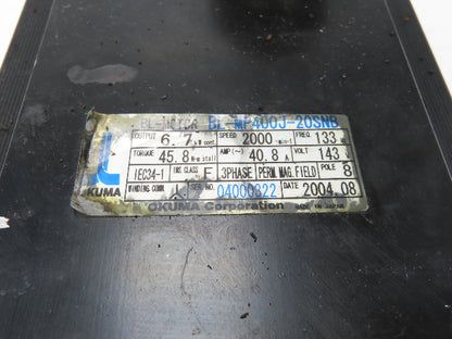 Okuma BL-MP400J-20SNB AC Servo Motor 6.7kW 2000 RPM 143V 40.8A 3PH Encoder
