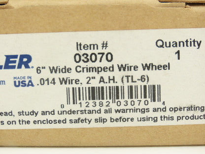 Weiler 03070 Crimped Wire Wheel  6" Dia .014 Steel Fill 2" Arbor Wide Face