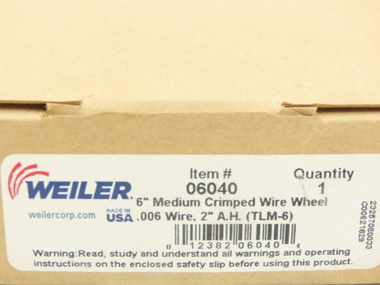 Weiler 06040 Crimped Wire Wheel  6" Dia .006 Steel Fill 2" Arbor Medium Face