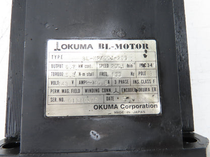 Okuma BL-MP400J-20S AC Servo Motor 6.7kW 2000 RPM 143V 40.8A 3PH Encoder