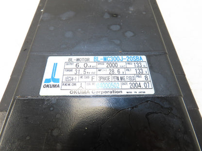 Okuma BL-MC300J-20SBA AC Servo Motor 6kW 2000 RPM 133V 28.6A 3PH With Encoder