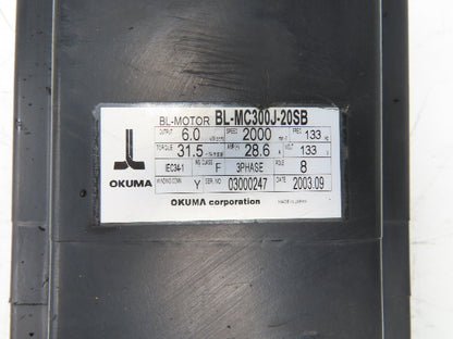 Okuma BL-MC300J-20SB AC Servo Motor 6kW 2000 RPM 133V 28.6A 3PH Encoder -READ