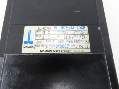 Okuma BL-MC300J-20SB AC Servo Motor 6kW 2000 RPM 133V 28.6A 3PH Encoder -READ