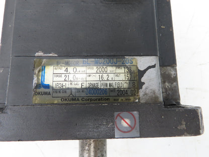 Okuma BL-MC200J-20S AC Servo Motor 4kW 2000 RPM 3PH 157V Encoder ER-JG-7200D