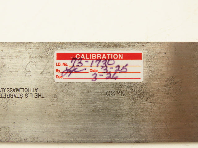 Starrett No 20-12" Precision Machinist Square 12" Blade 7" Base  .0001"
