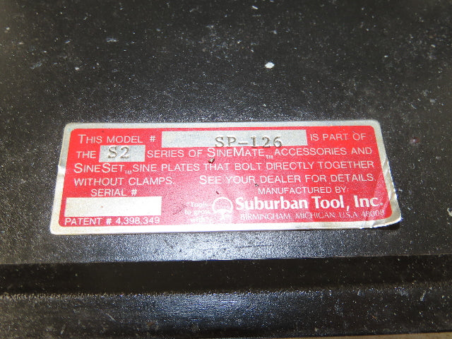 Suburban Tool SP-126-S2 Hinged Angle Sine Plate 6"x12"x 2-5/8"H Tapped 3/8-16