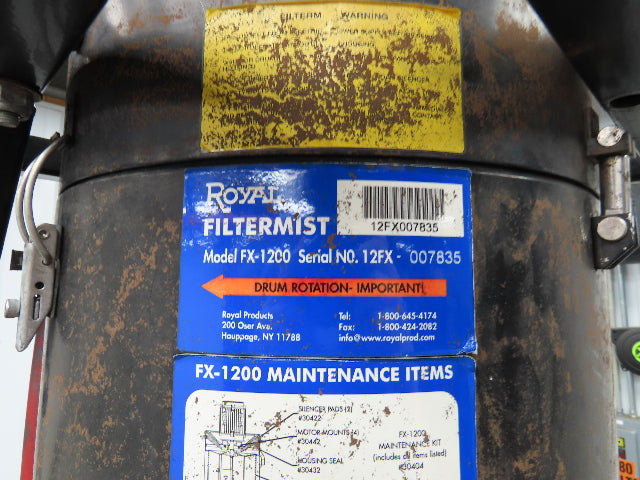 Royal FX-1200 Filtermist Oil Mist Collector 6" Intake 1200 CFM Overhead Stand