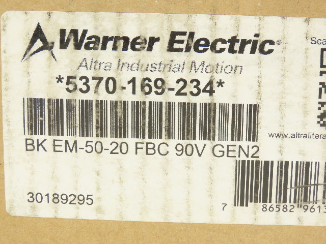 Warner BK EM-50-20 90V GEN2 Motor Clutch Brake 90VDC 3600 RPM 10.5Lb-Ft 48Y-56C
