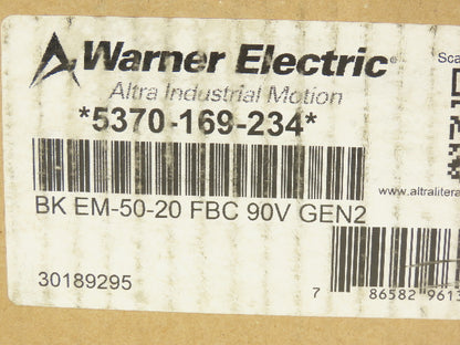 Warner BK EM-50-20 90V GEN2 Motor Clutch Brake 90VDC 3600 RPM 10.5Lb-Ft 48Y-56C