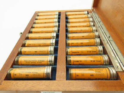 Besly Welles 20HS Thread Measuring Wire Set 6-36 TPI 60° HSS 20 Sizes with Case