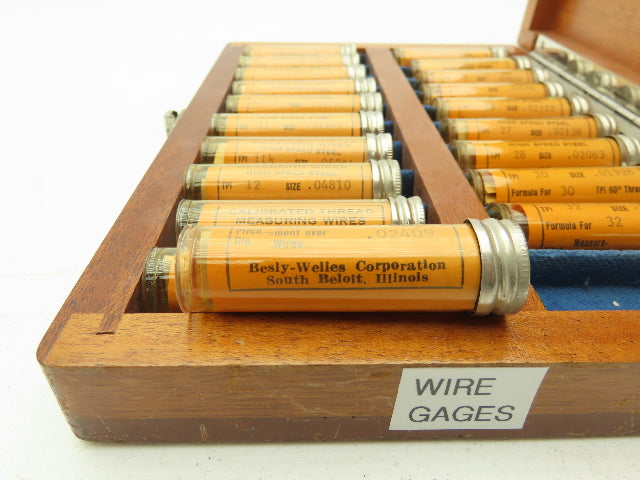 Besly Welles 20HS Thread Measuring Wire Set 6-36 TPI 60° HSS 20 Sizes with Case