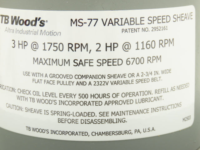 TB Woods MS77118 Variable Speed Sheave MS77 x 1-1/8"
