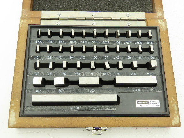 SPI 7251 Rectangular Steel Gage 36 Block Set .0500"-4.000" Grade AS-1 Complete