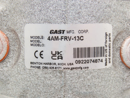 Gast 4AM-FRV-13C Rotary Vane Pneumatic Air Motor 1.7Hp 3000RPM 56 in-lb 100psi