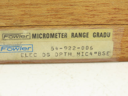 Fowler 54-922-006 Digitrix Digital Depth Gage Micrometer 0-6" Range 4" Base