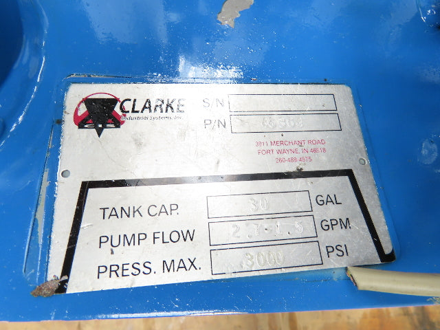 Clarke Hydraulic Power Unit 30Gal 4.2gpm 3000psi Marzocchi Gear Pump 3Hp 3PH