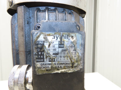 Graymills IMV100-F Immersion Coolant Pump 1"NPT Cast Iron 50gpm 1Hp 230/460V 3PH
