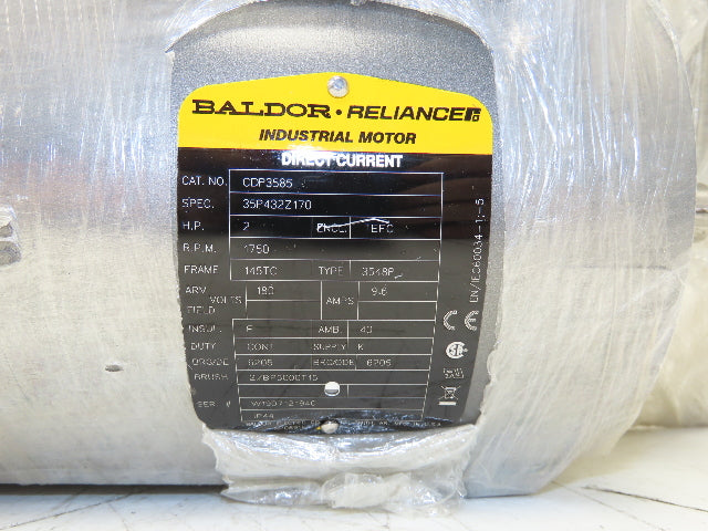 Baldor Reliance CDP3585 DC Motor 2Hp 1750rpm 180VDC 145TC TEFC 35P432Z170