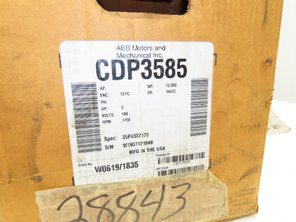 Baldor Reliance CDP3585 DC Motor 2Hp 1750rpm 180VDC 145TC TEFC 35P432Z170