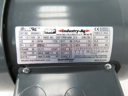 Marathon Motors M009031 AC Motor 1/3Hp 1725rpm 230/460V 3PH 56C TEFC
