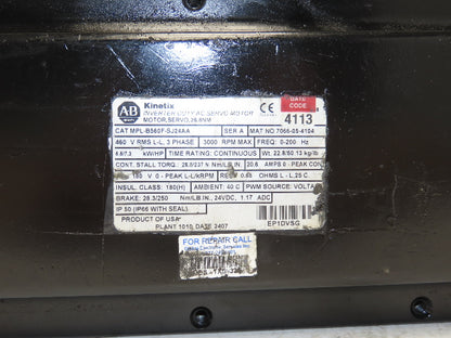 Allen Bradley MPL-B560F-SJ24AA AC Servo Motor 7.3Hp 3000 RPM 460V 3PH