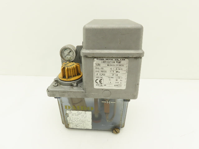 Daido MRJ010211D Lubrication Oil Pump Machine Oiler 0.1 L/Min 2L Tank 200V 1PH