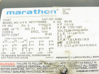 Marathon 56T17T5305E AC Motor 1/3Hp 1725rpm 230/460V 3Ph 56C TENV
