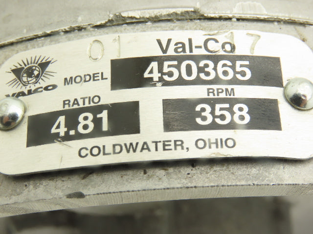 Val-Co 450365 Spur Gearbox 4.81:1 Reducer 358rpm 56C Parallel Shaft