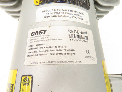 Gast R6335A-2 Regenair Regenerative Vacuum Blower 215cfm 3.5Hp 230/460V 3PH