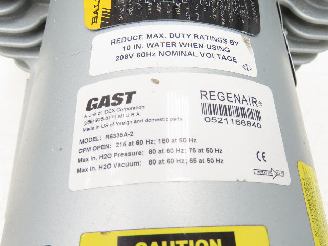 Gast R6335A-2 Regenair Regenerative Vacuum Blower 215cfm 3.5Hp 230/460V 3PH