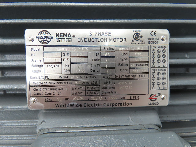 Worldwide Electric PEWWE10-18-215TC Induction Motor 10Hp 1760rpm 460V 3PH 215TC