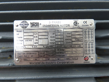 Worldwide Electric PEWWE10-12-256TC Induction Motor 10Hp 1175rpm 460V 3PH 256TC