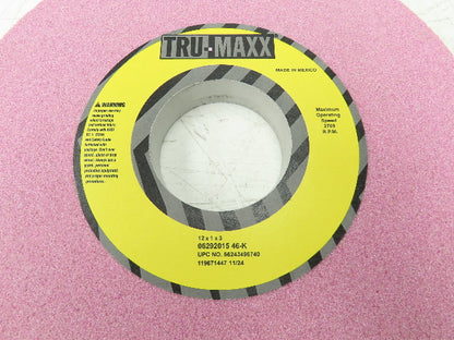 TRU-MAXX 06292015 Surface Grinding Wheel 12"Dia 1"Thick 3"Arbor 46 Grit Lot of 2
