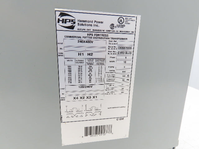 Hammond C1F010LES HPS Fortress Transformer 1PH 10KVA HV 240/480 LV 120/240
