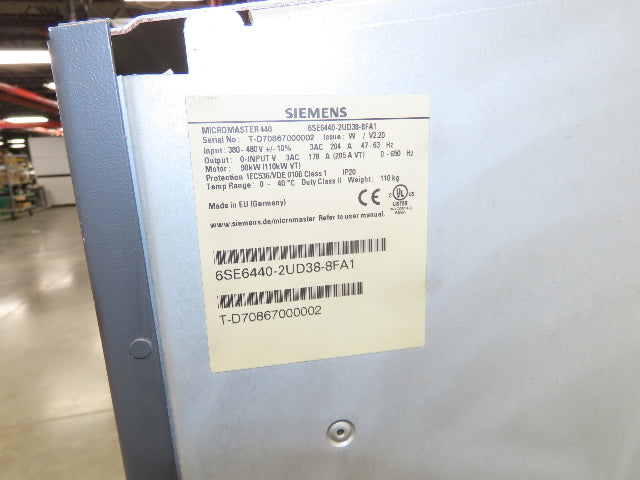 Siemens 6SE6440-2UD38-8FA1 MicroMaster 440 VFD AC Drive 460V 150Hp 90kw